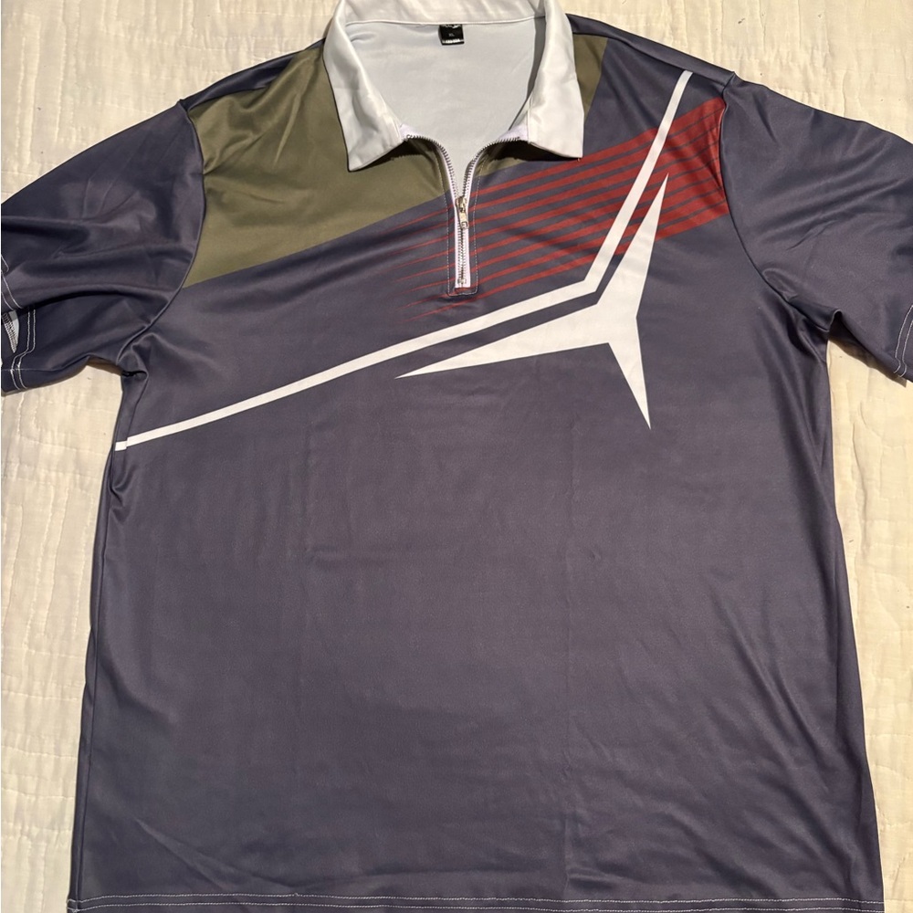 Men's XL Gray & White Polo with Geometric Design & 1/4 Zip